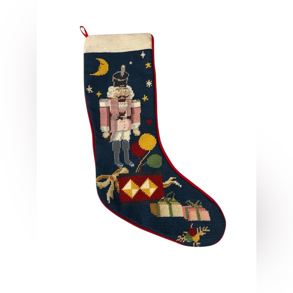 Vintage Needlepoint Festive Nutcracker Christmas Stocking